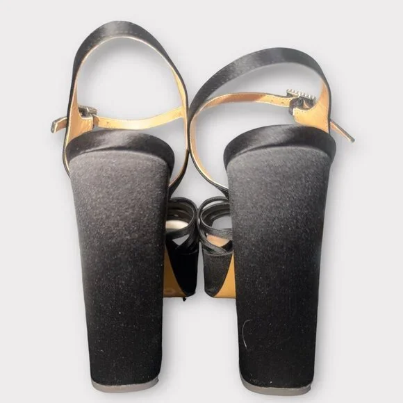 Marc Jacobs The Gram Sandal Women 8.5 Black Satin Formal Heel Platform Prom Rush - Picture 5 of 12